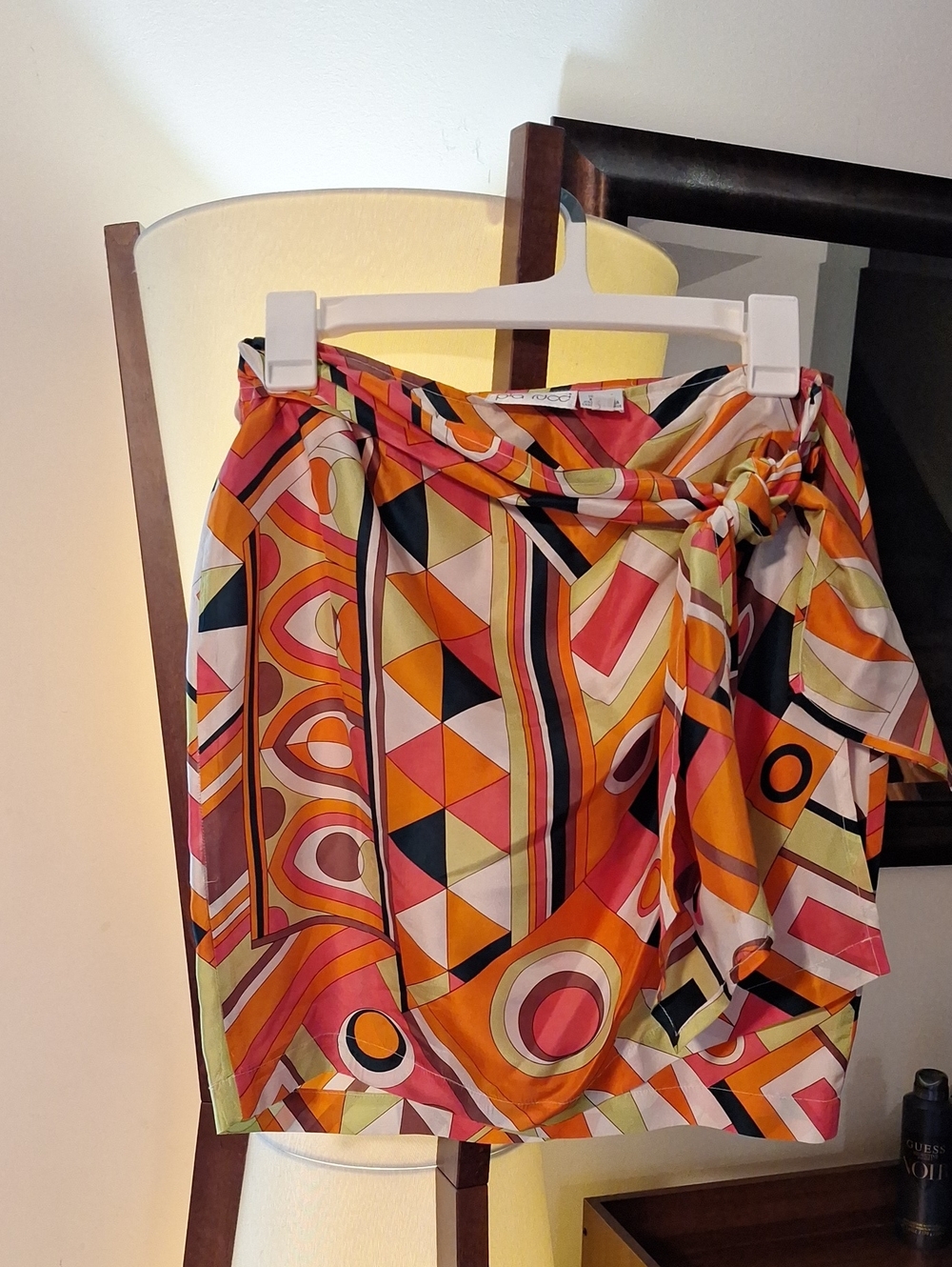 Vintage PIA rucci Geometric Print Wrap Skirt in Orange, Pink, Black